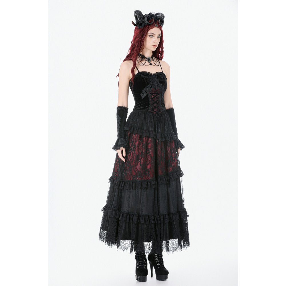 Dark in Love Gothic Black & Red Velvet Lace Corset