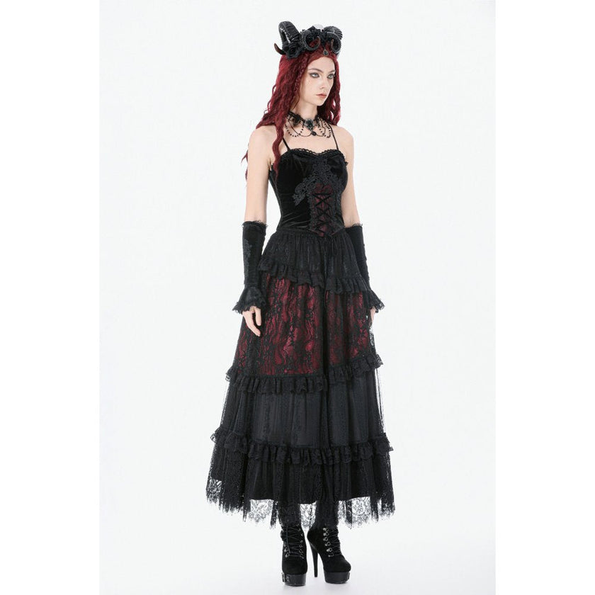 Dark in Love Gothic Black & Red Velvet Lace Corset