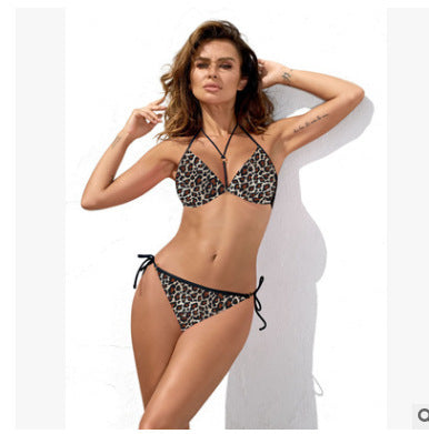 Bikini push-up de mujer, traje de baño de dos piezas con estampado de leopardo
