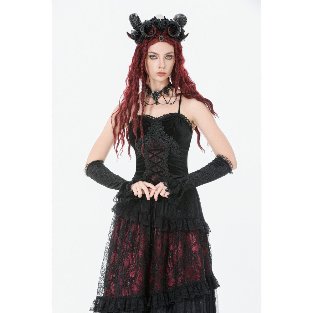 Dark in Love Gothic Black & Red Velvet Lace Corset
