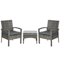 Outsunny 3 Pieces Rattan Bistro Set, Wicker Garden Furniture Set with Glass Top Coffee Table and Chairs, Washable Cushions for Outdoor, Patio, Balcony, Mixed Grey