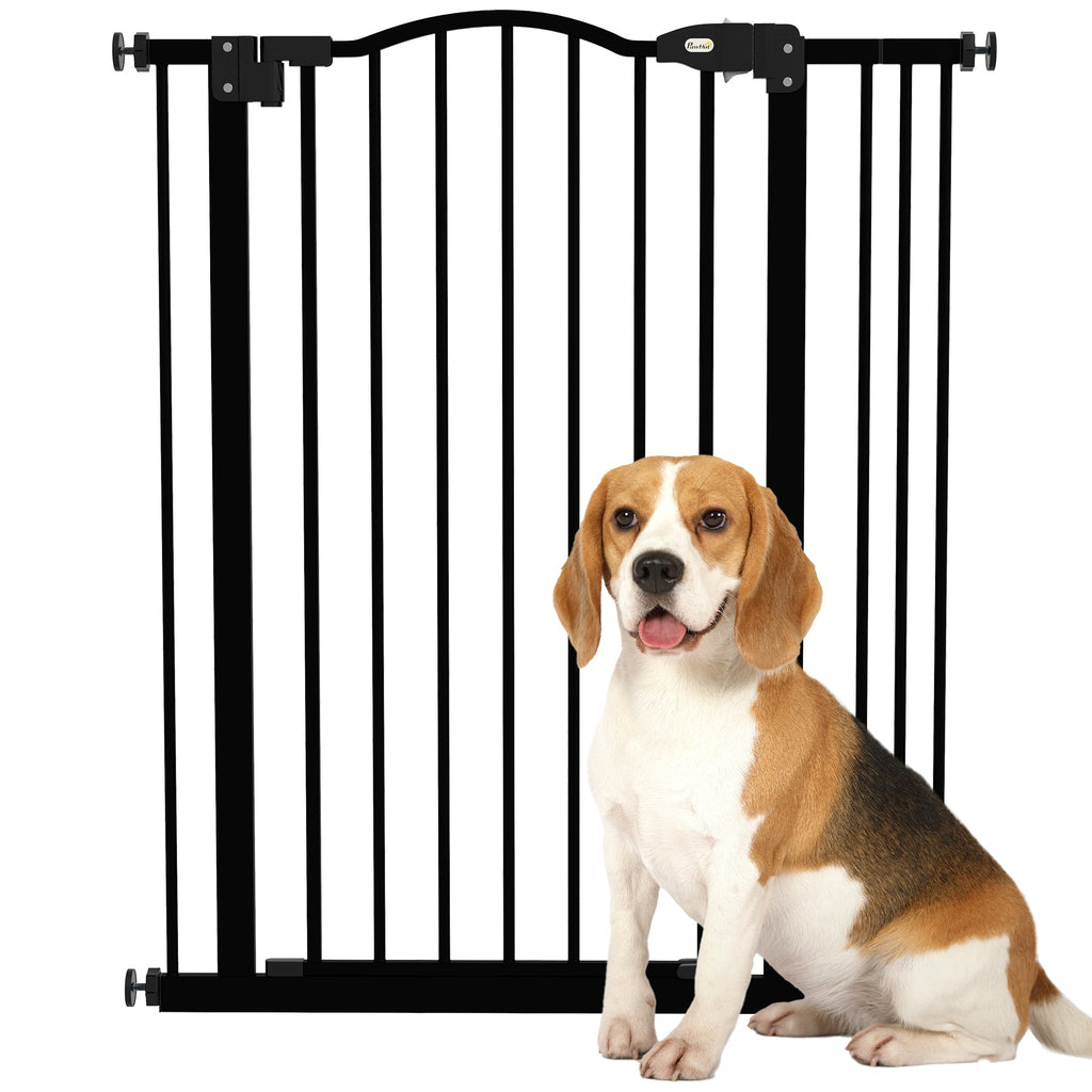 PawHut Metal Pet Safety Gate Dog Gate Folding Fence 74-87cm, Black