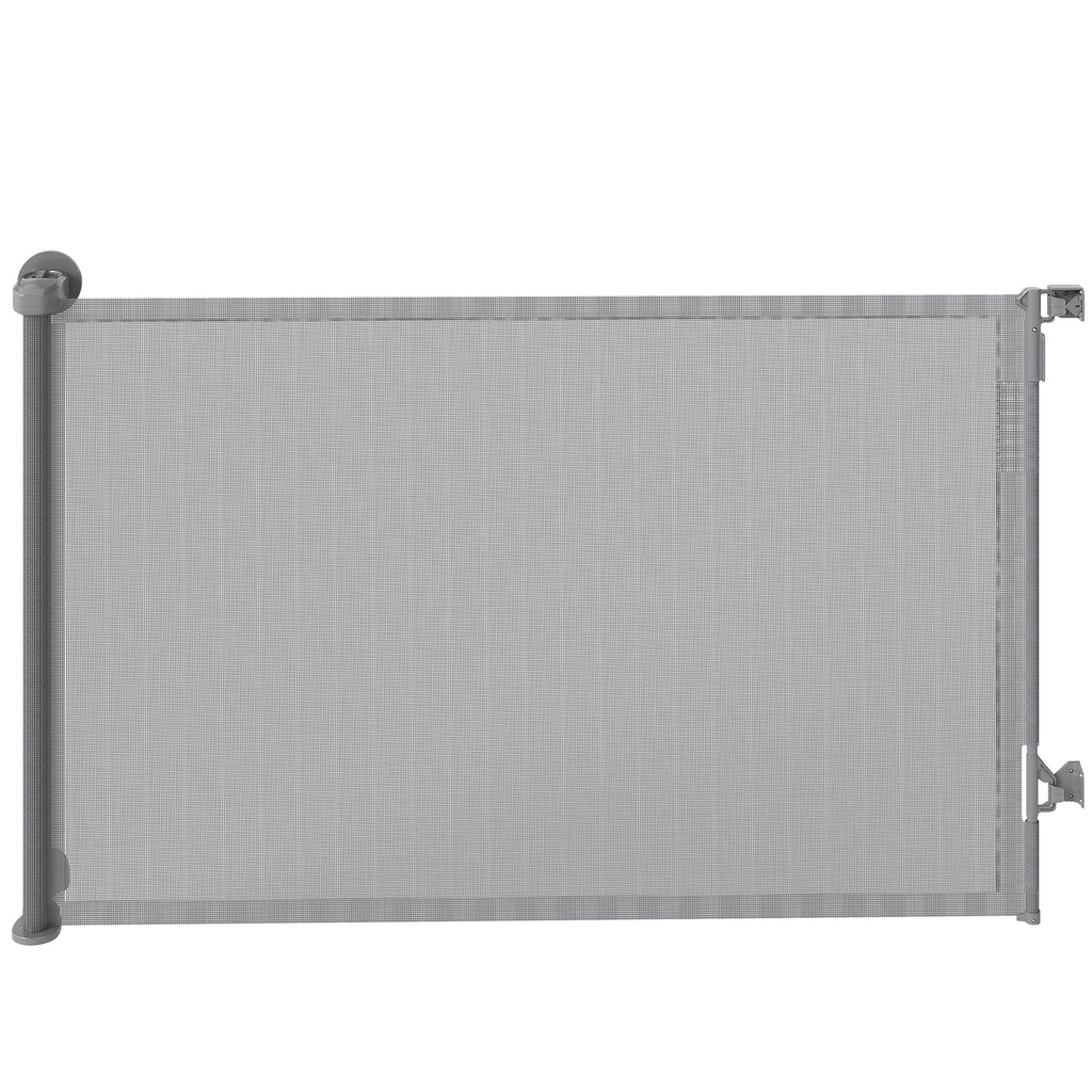PawHut Retractable Dog Gate, Extends to 140 cm Wide & 93 cm Tall, Mesh Pet Gate with Single Hand Operation, for Stairs Doorways