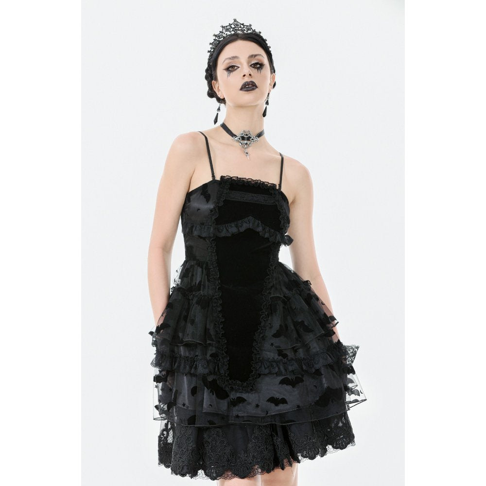 Dark in Love Morwenna Bat Mesh Layered Goth Mini Dress