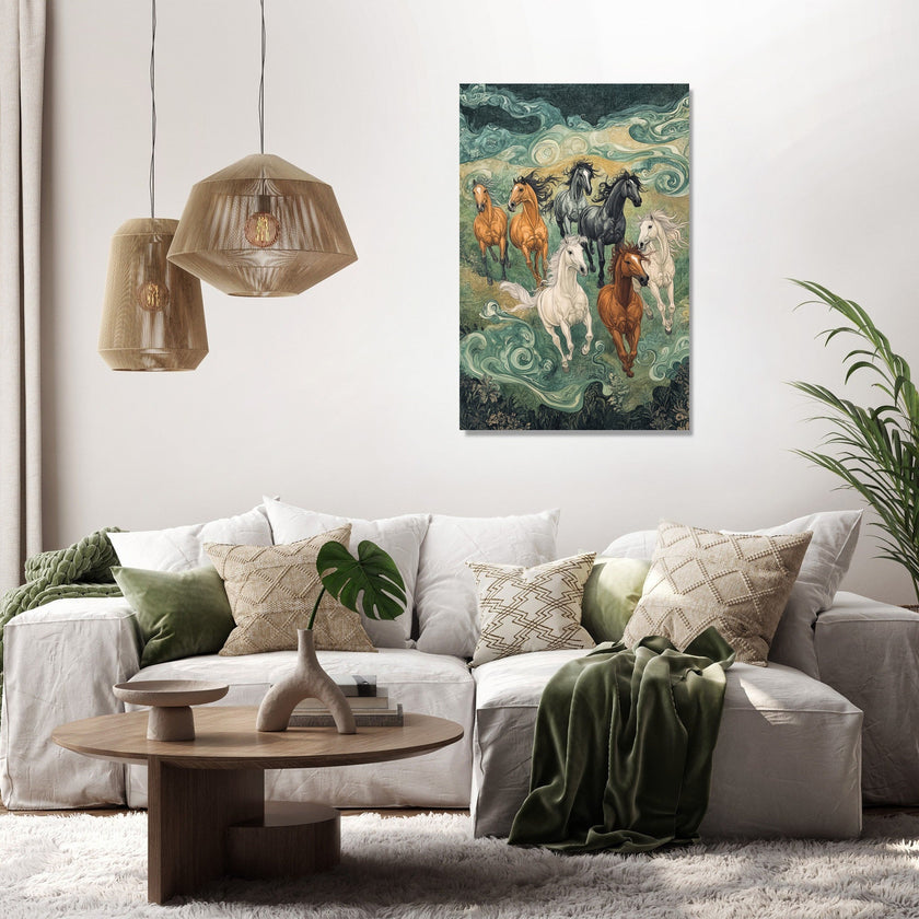 Lucky Running 7 Horses Canvas