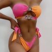 Bikini sexy con diamantes de cristal, almohadilla de pecho desmontable, costura con tirantes en el pecho, traje de baño dividido