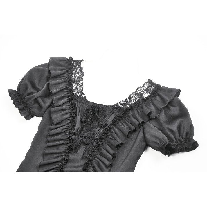 Dark in Love Seraphina Ruched Puff Sleeve Corset Top in Black