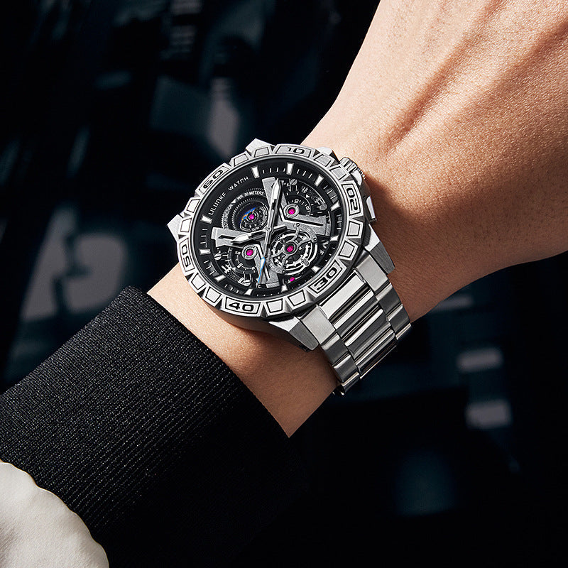 Reloj de cuarzo multifunción luminoso e impermeable tridimensional hueco