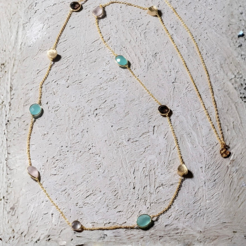 Penelope Multi-Stone Necklace: Pariba Onyx, Rose Quartz & Smoky Quartz
