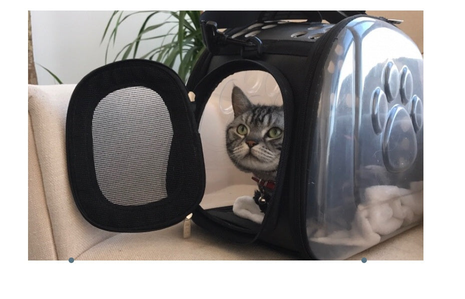 Tragbarer, transparenter Katzen-Hund-Rucksack, faltbar, vierseitig atmungsaktiv, Messenger-Katzen-Tragetasche
