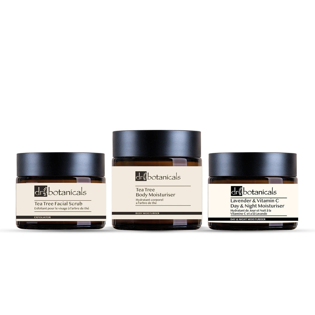 Tea Tree Facial Scrub  Lavender & Vitamin C Day & Night Moisturiser  Tea Tree Body Moisturiser