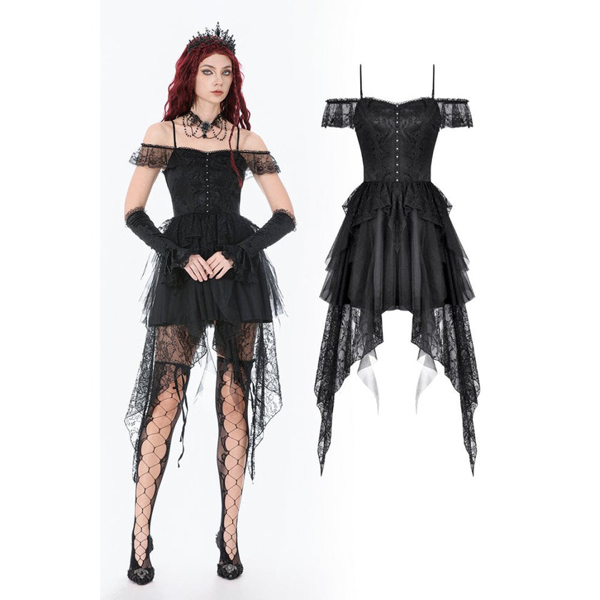 Dark in Love Morgana Gothic Off-Shoulder Lace Hem Dress