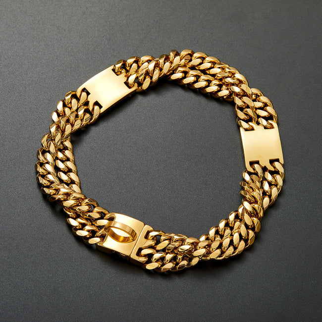 Doppelreihiges goldenes ID-Marken-Hundehalsband aus Metall