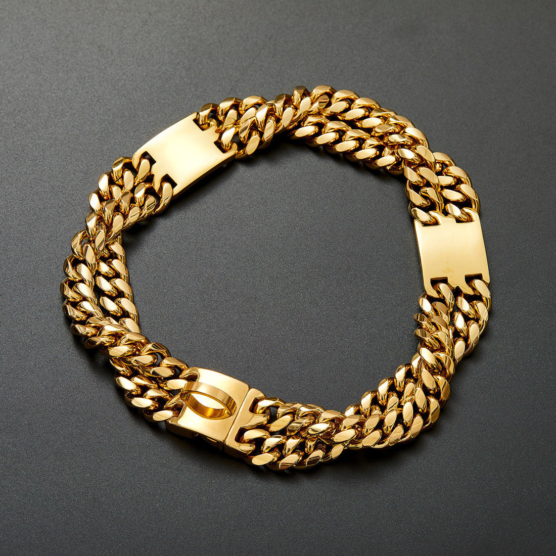 Doppelreihiges goldenes ID-Marken-Hundehalsband aus Metall