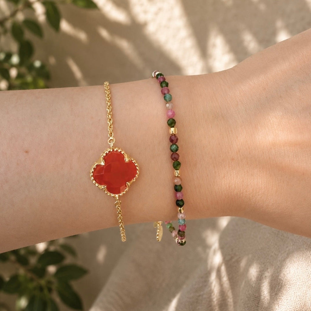 Milos Gemstone and Gold Bead Bracelet Tourmaline