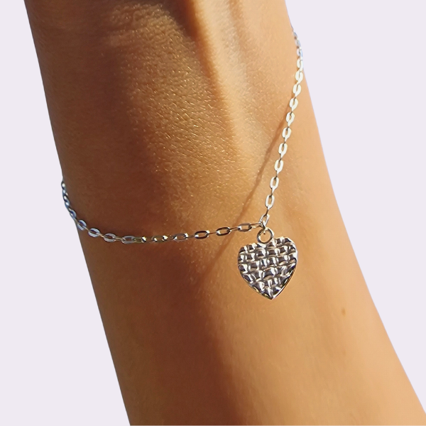 Armband mit strukturiertem Herz aus Sterlingsilber