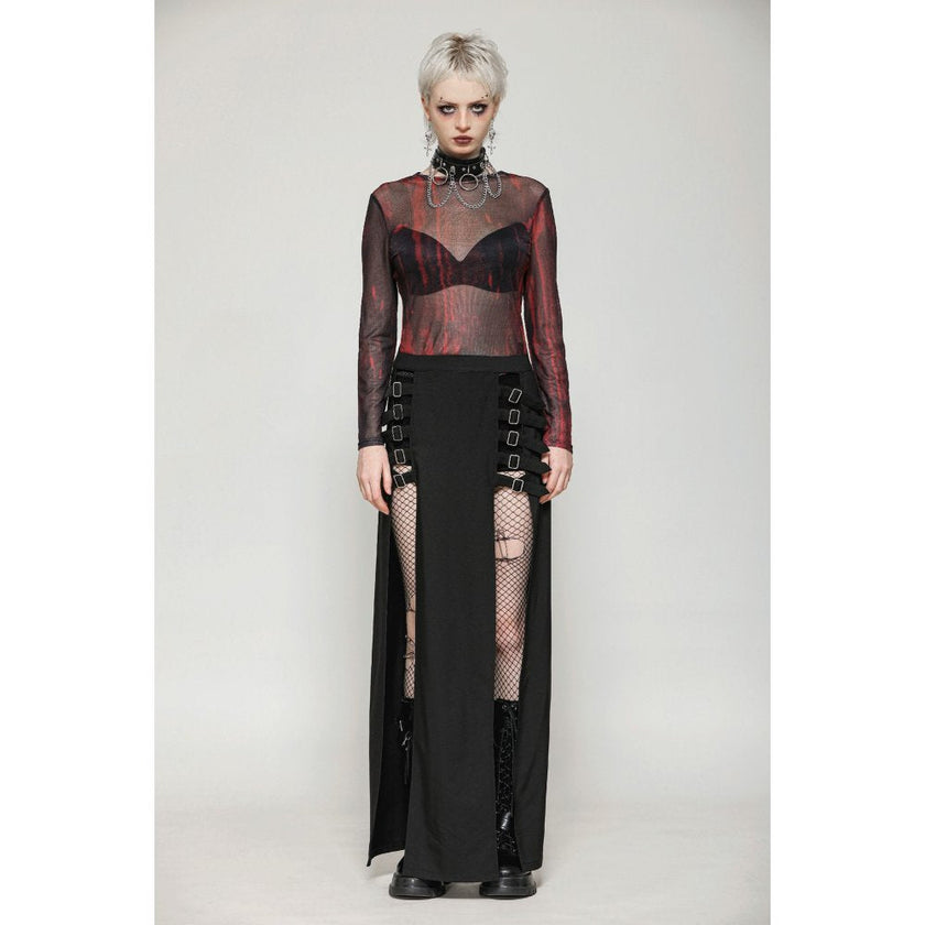 Dark in Love Phoenix Black Slit Metal Long Skirt