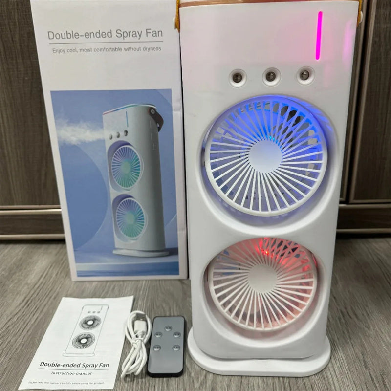 Ventilador de doble cabezal con pulverizador, humidificador portátil, ventilador de aire acondicionado, pequeño enfriador de aire doméstico, ajuste de aire portátil por hidrorefrigeración