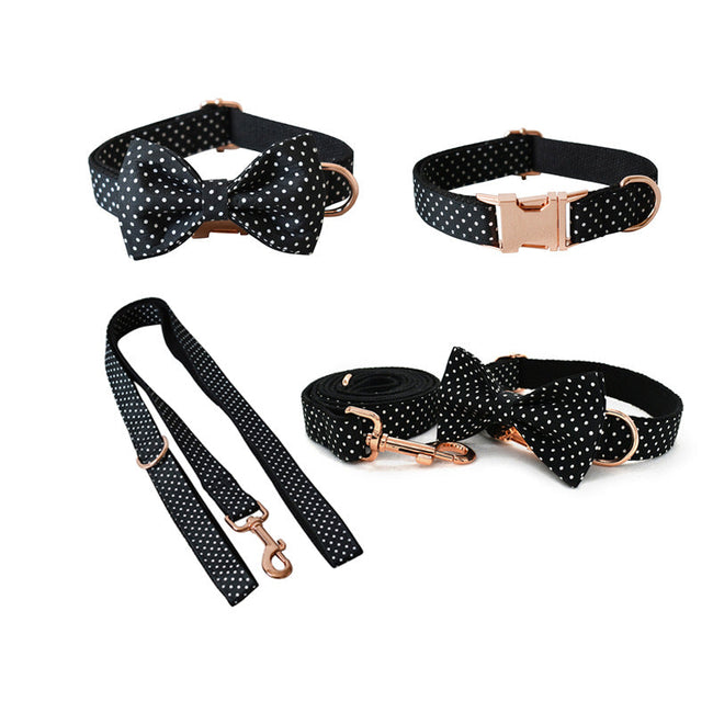 Hundehalsband und -leine mit schwarzen Tupfen