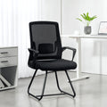 HOMCOM Desk Chair No Wheels, Office Chair with Mesh Back, Lumbar Support, Metal Base for Waiting Room, Conference Room, Black
