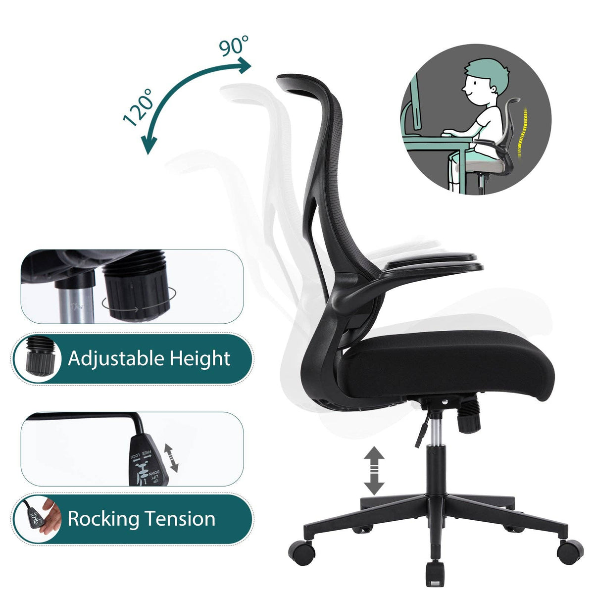 Auraspine Ergonomic Mesh Office Chair with Adjustable Lumbar Support & Breathable Backrest