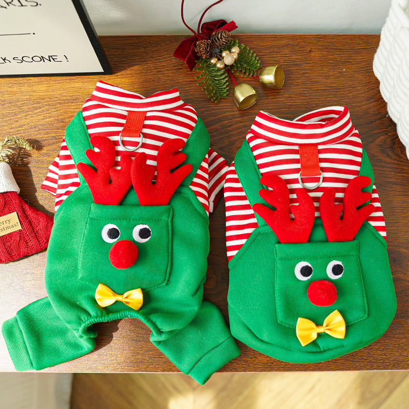 Christmas Pet Dogs Cats Coats Dress Up Costume Elk Pocket Sweatshirt Teddy Bichon Puppy Kitten Vest Xmas Warmer Pets Clothes