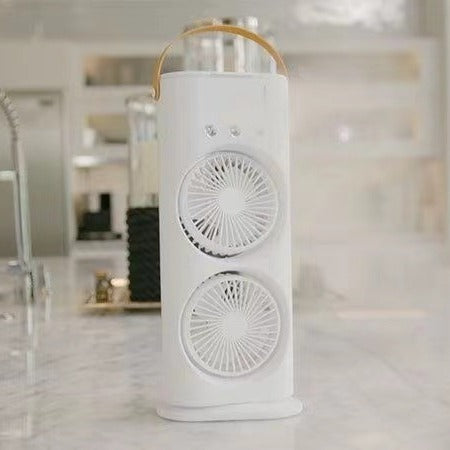 Ventilador de doble cabezal con pulverizador, humidificador portátil, ventilador de aire acondicionado, pequeño enfriador de aire doméstico, ajuste de aire portátil por hidrorefrigeración