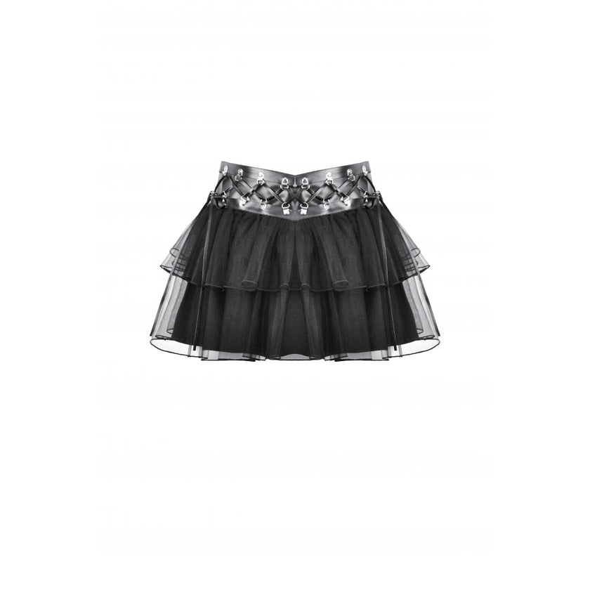 Dark in Love Bonded Tulle Layered Goth Mini Skirt in Black