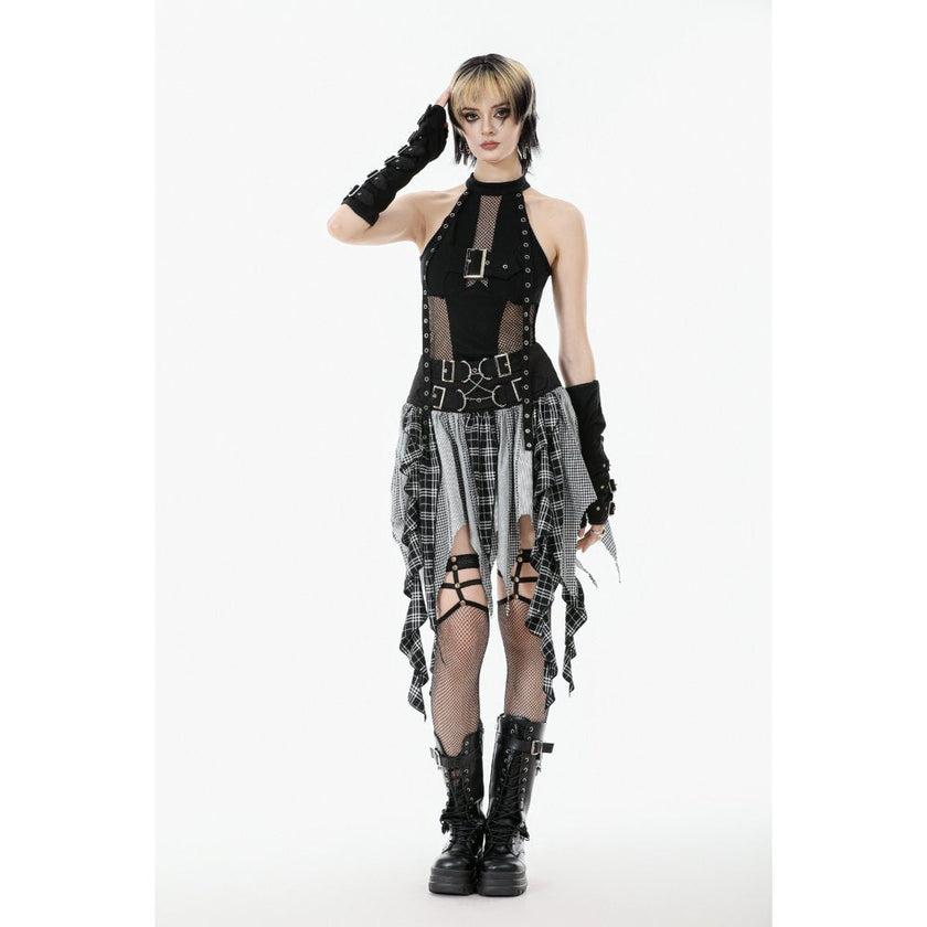 Dark in Love Gothic Mesh Panel Buckle Top