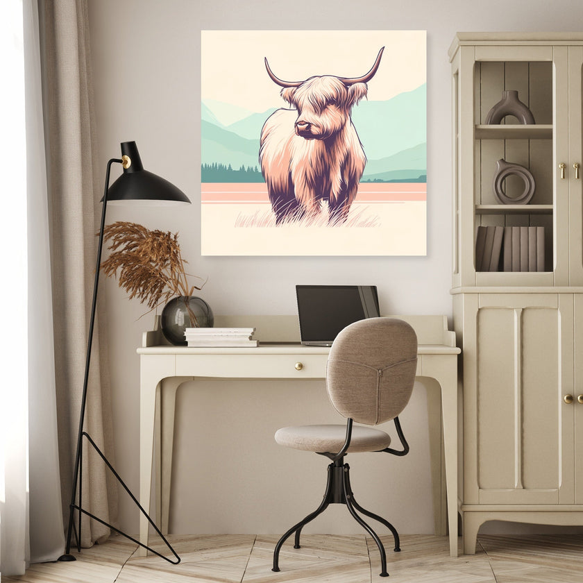 Pastel Highland Cow Minimalism Canvas