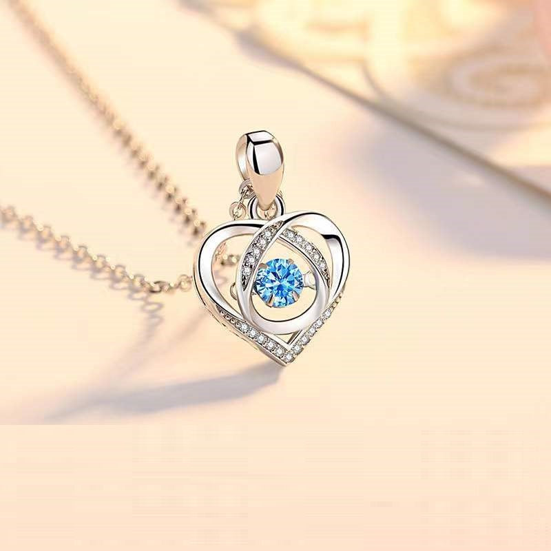 Collar de plata S925 con colgante de corazón que late, collar de lujo con diamantes de imitación para mujer, regalo de joyería para el Día de San Valentín