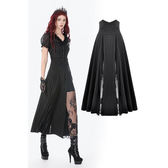 Dark in Love Dalaria High Waist Gothic Long Skirt - Lace Inset Panel