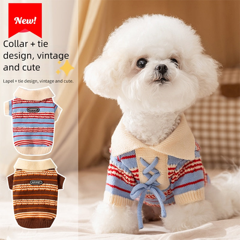 Cat Sweaters, Cold Weather Dog Striped Pullover, Warm Knitted Pet Clothes In Winter