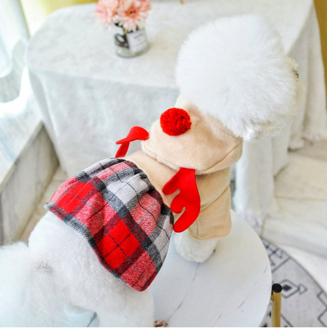 Warm Clothes For Dogs And Cats Red Check Elk Skirt