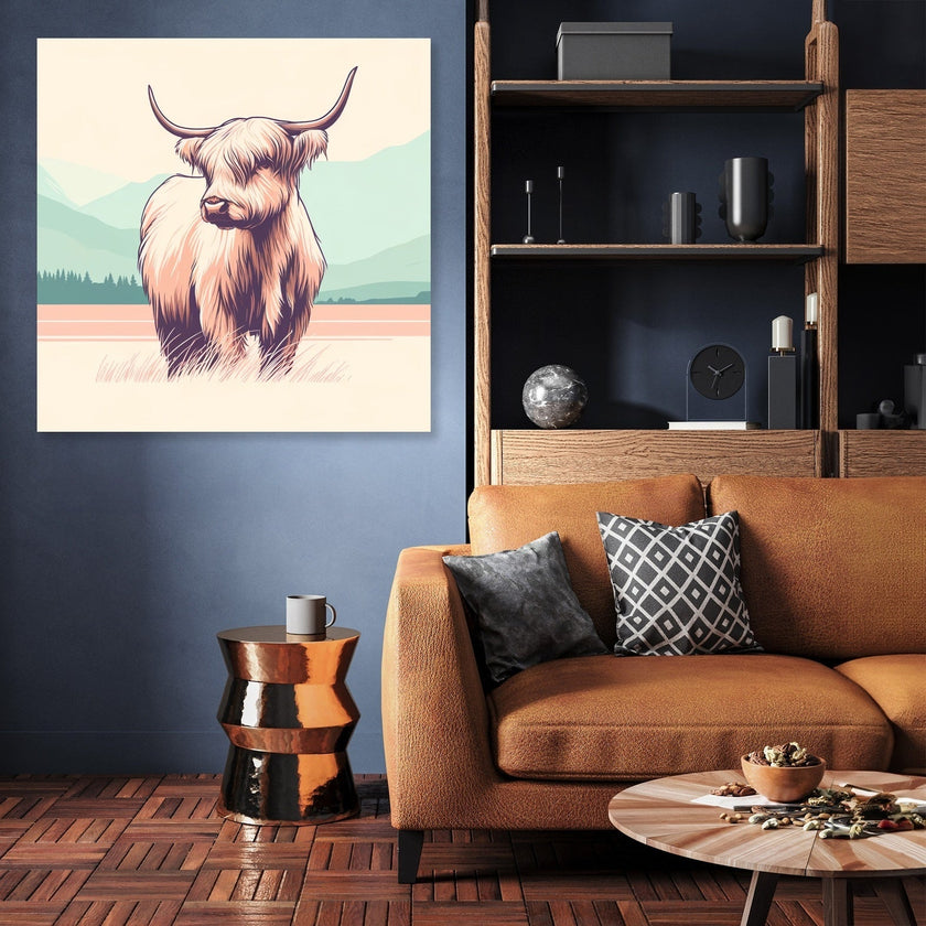 Pastel Highland Cow Minimalism Canvas