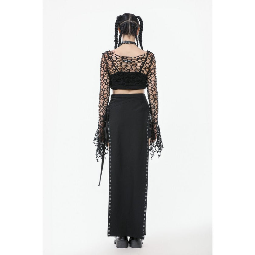 Dark in Love Morana Mesh Crochet Knit Bell Sleeve Crop Top