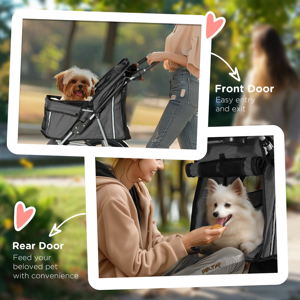 PawHut 3 Wheel Pet Stroller for Small and Miniature Dogs, Charcoal Grey