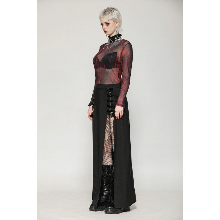 Dark in Love Phoenix Black Slit Metal Long Skirt