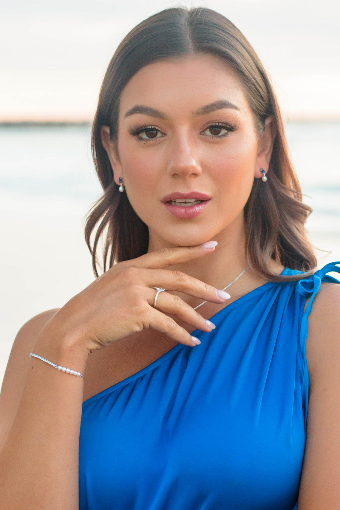 OCEANS WHITSUNDAYS FRESHWATER PEARL EARRINGS SAPPHIRE BLUE