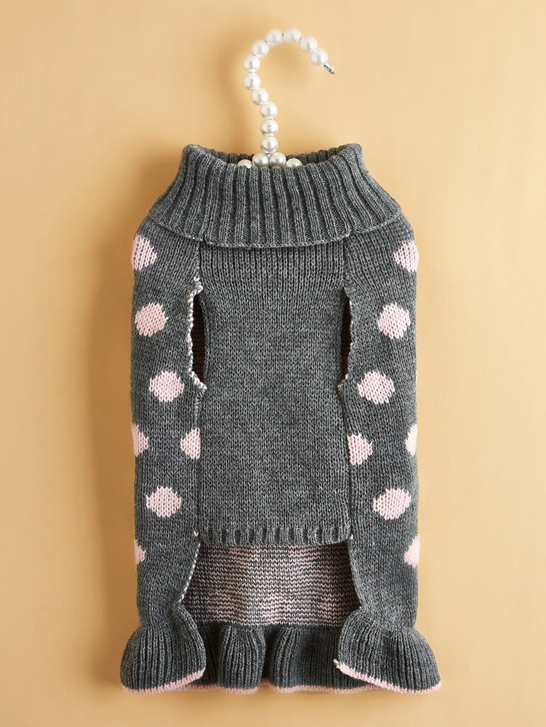 Polka Dot Dog Cat Lotus Leaf Skirt Sweater