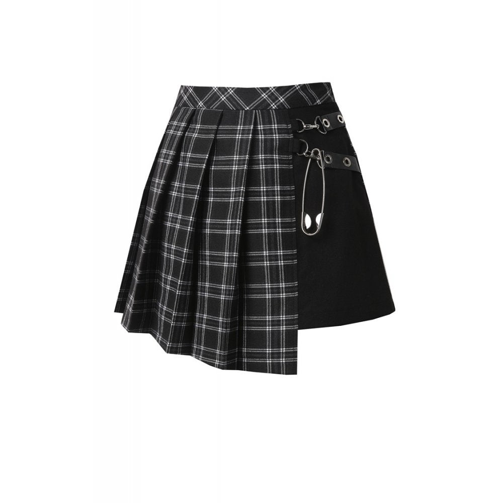 Dark in Love Leah Gothic Tartan Mini Skirt - Black & White Plaid