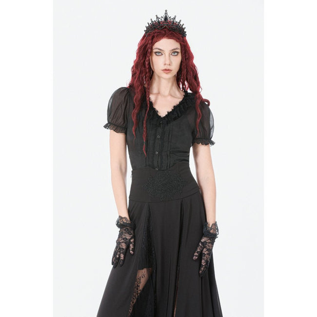 Dark in Love Dalaria High Waist Gothic Long Skirt - Lace Inset Panel