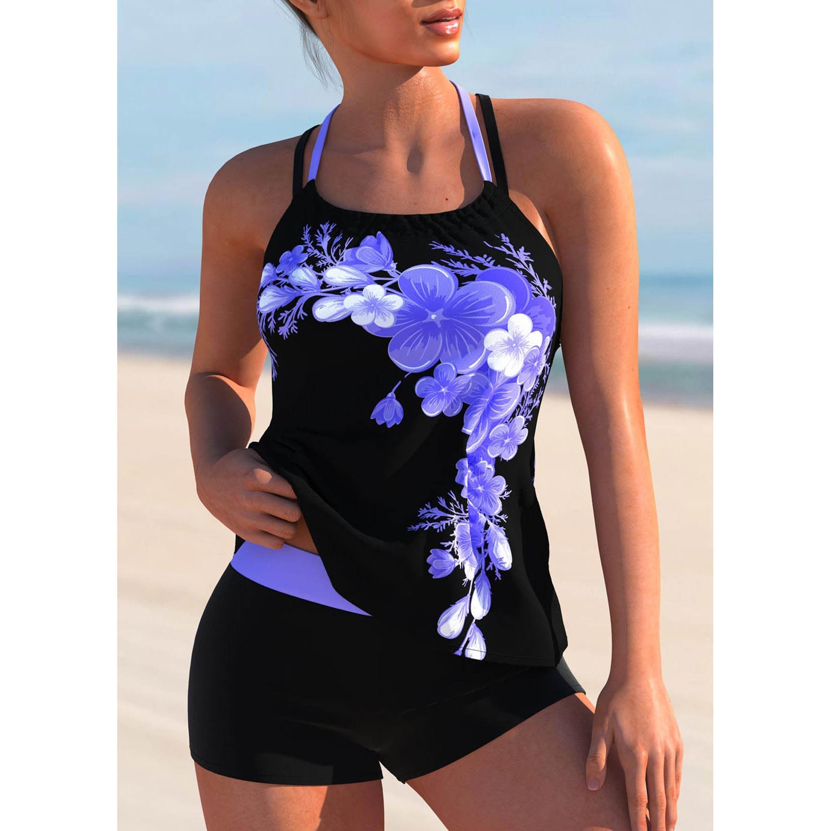 Plus Size Bikini Swimsuit - Two Piece Color Block Swimwear