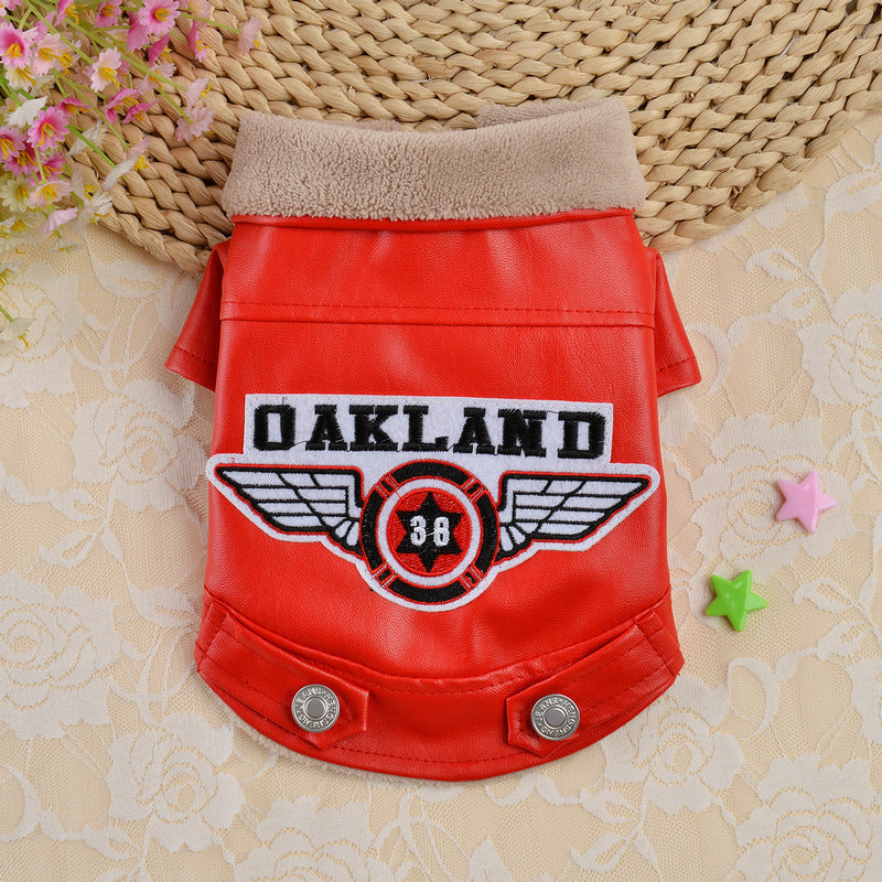 Pet Casual Embroidery Leather Dog Clothes
