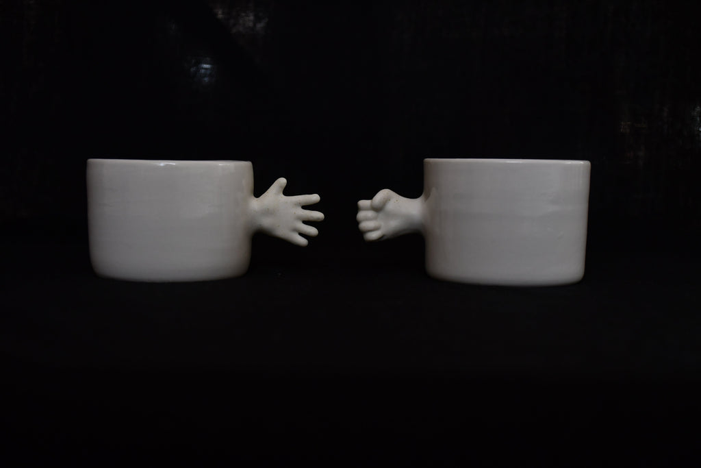 Gesture Ceramic Cups– Handmade Porcelain Coffee Cup (Rock-Paper- Scissors set)
