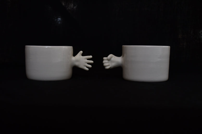 Gesture Ceramic Cups– Handmade Porcelain Coffee Cup (Rock-Paper- Scissors set)