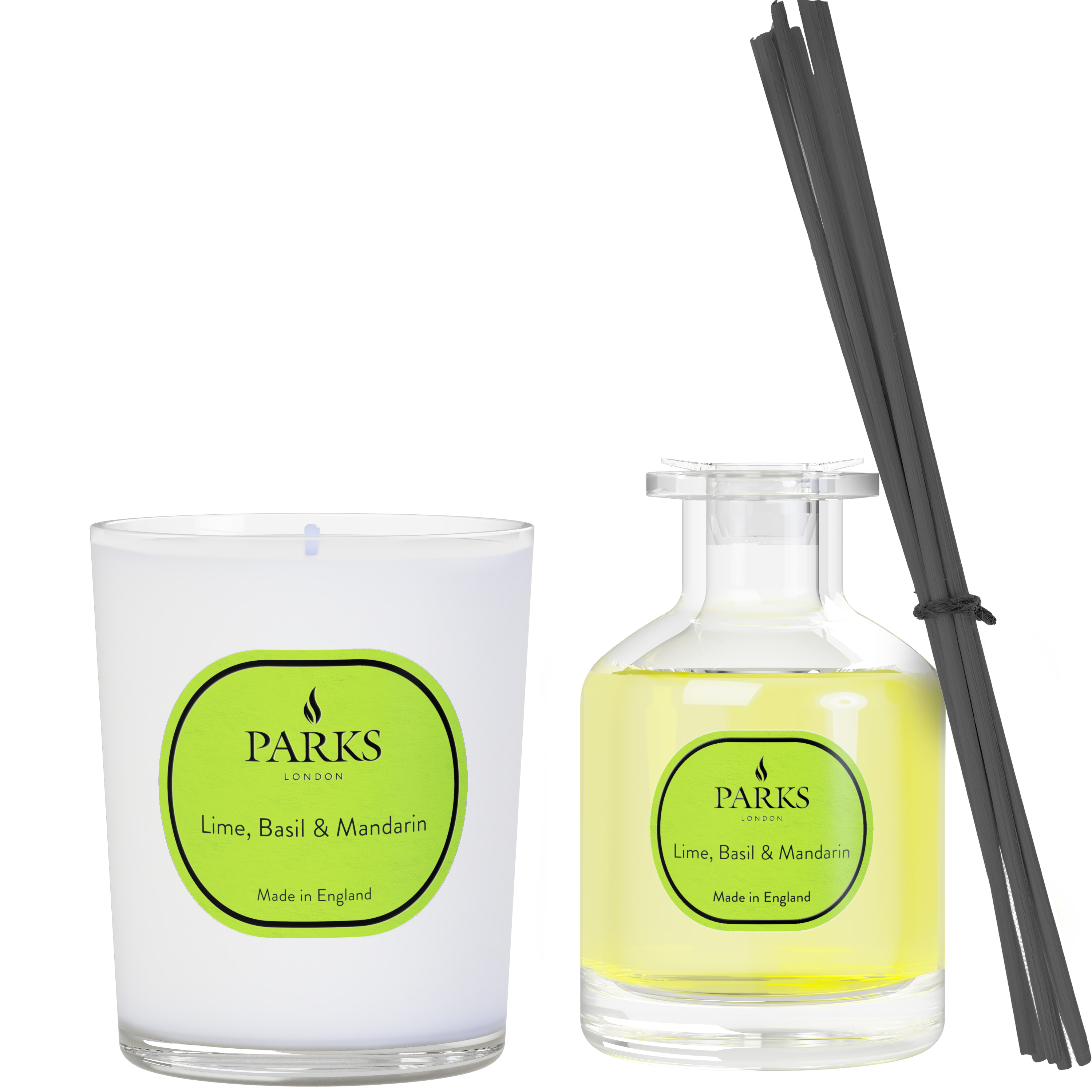 VELA DE LIMA, ALBAHACA Y MANDARINA DE 180 G Y SET DIFUSOR DE 100 ML