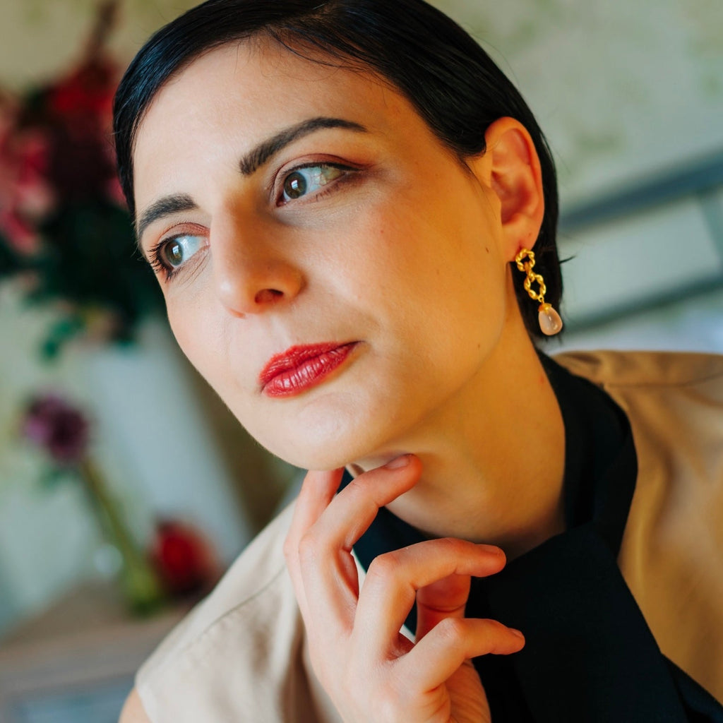 Moirai Double Twisted Loops Earrings Rose Quartz