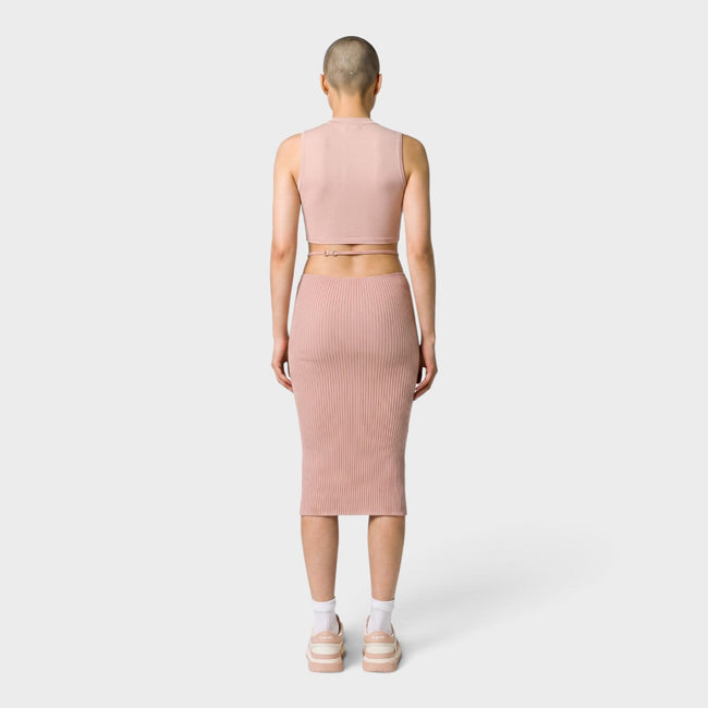 Ribbed Staggered Midi Skirt Pink