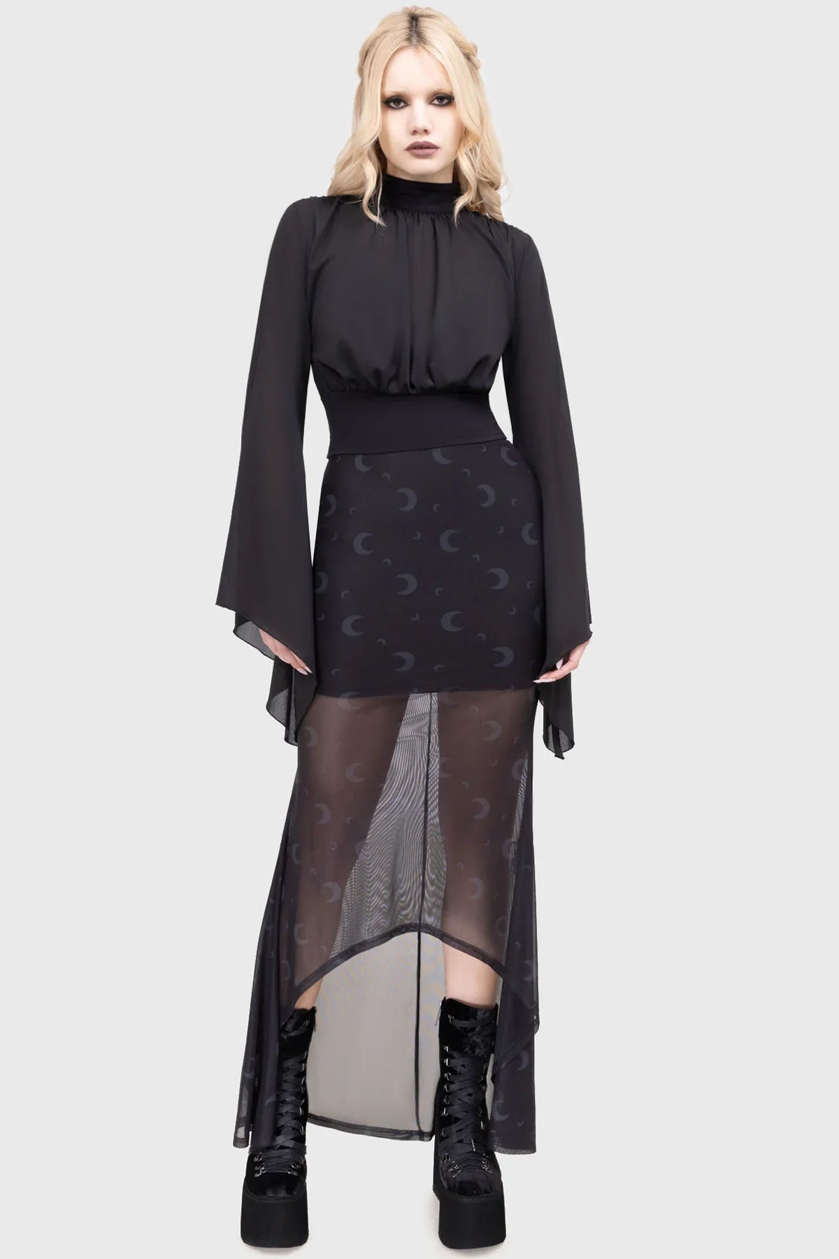 Killstar Astralune High Neck Flared Sleeve Top